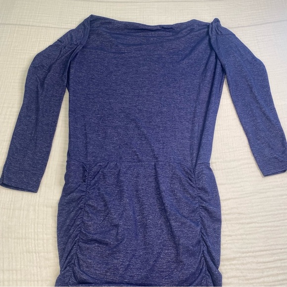 Athleta Tulip Dress Heathered Ruched Long Sleeve Blue Athletic Dress Size Small - Picture 9 of 11